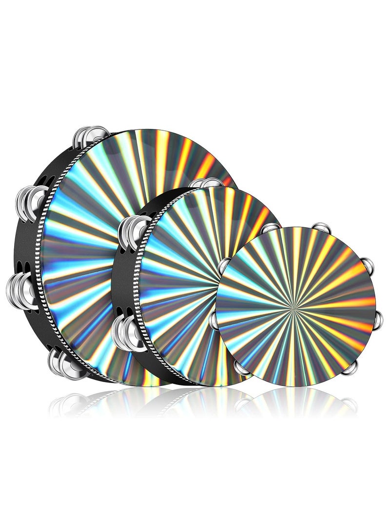 Bukela 6/8/10 Inch Luminous Tambourine Set – 3 Wooden Church Tambourines with Double Row Jingles, Reflective Hand Drum Percussion Instrument for Music Education, Toys, and Party Games - Image 1