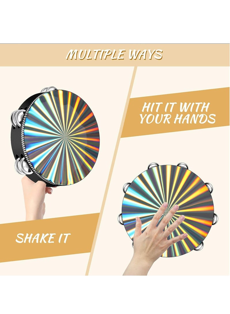 Bukela 6/8/10 Inch Luminous Tambourine Set – 3 Wooden Church Tambourines with Double Row Jingles, Reflective Hand Drum Percussion Instrument for Music Education, Toys, and Party Games - Image 3