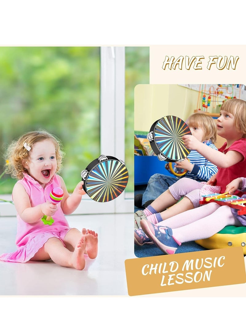 Bukela 6/8/10 Inch Luminous Tambourine Set – 3 Wooden Church Tambourines with Double Row Jingles, Reflective Hand Drum Percussion Instrument for Music Education, Toys, and Party Games - Image 4