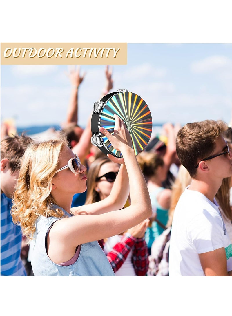 Bukela 6/8/10 Inch Luminous Tambourine Set – 3 Wooden Church Tambourines with Double Row Jingles, Reflective Hand Drum Percussion Instrument for Music Education, Toys, and Party Games - Image 2