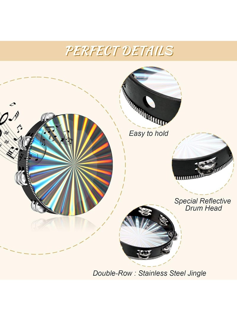 Bukela 6/8/10 Inch Luminous Tambourine Set – 3 Wooden Church Tambourines with Double Row Jingles, Reflective Hand Drum Percussion Instrument for Music Education, Toys, and Party Games - Image 5