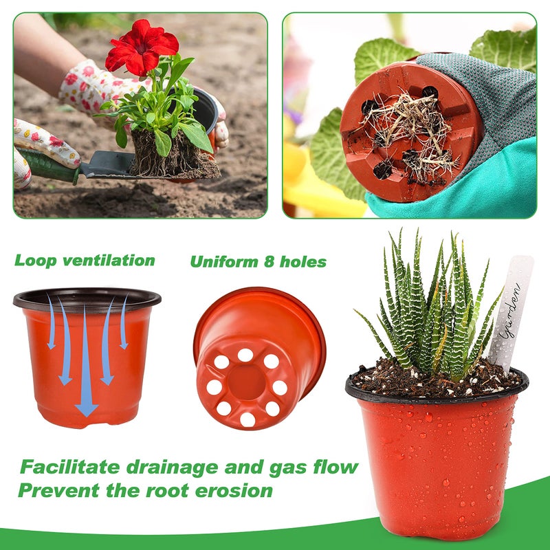 TDHDIKE 4" Small Plastic Plant Nursery Pot/Pots (100pcs) Seedlings Flower Plant Container Seed Starting Pots , Come with 100pcs Plant Labels - Image 3