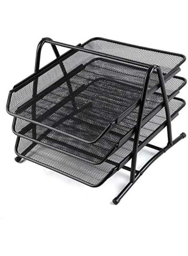 رف مستندات معدني بثلاثة أدراج بتصميم شبكي للمستندات