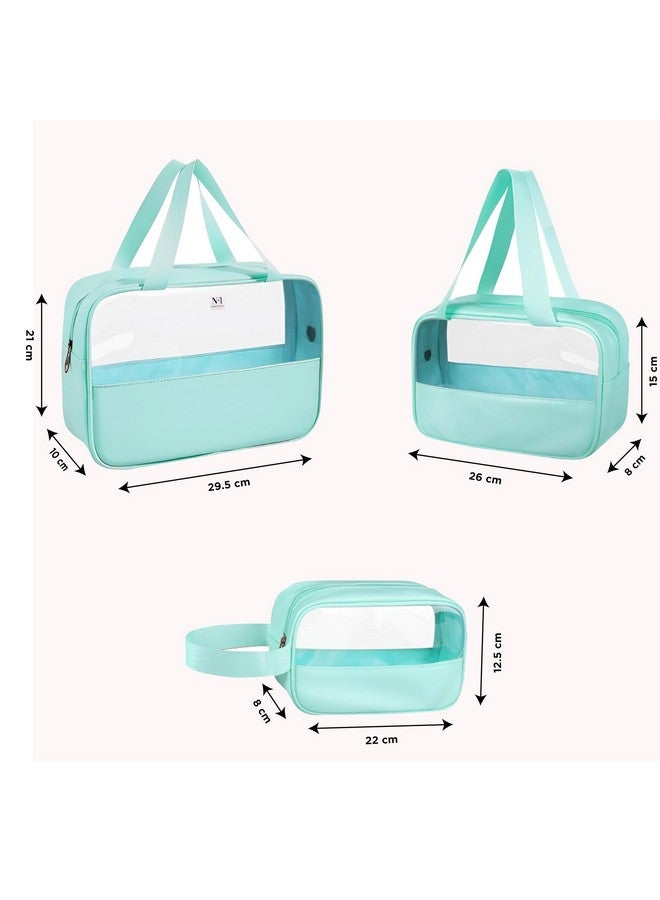 NFI essentials Set of 3 Transparent Makeup Pouch for Women Travel Cosmetic Makeup Organizer Bag, Washbag Pouch Portable Carry Toiletry Storage Bag for Girls - Image 4