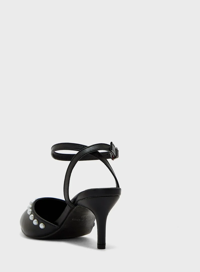 ELLA Pearl Trim Pointed Ankle Strap Pump