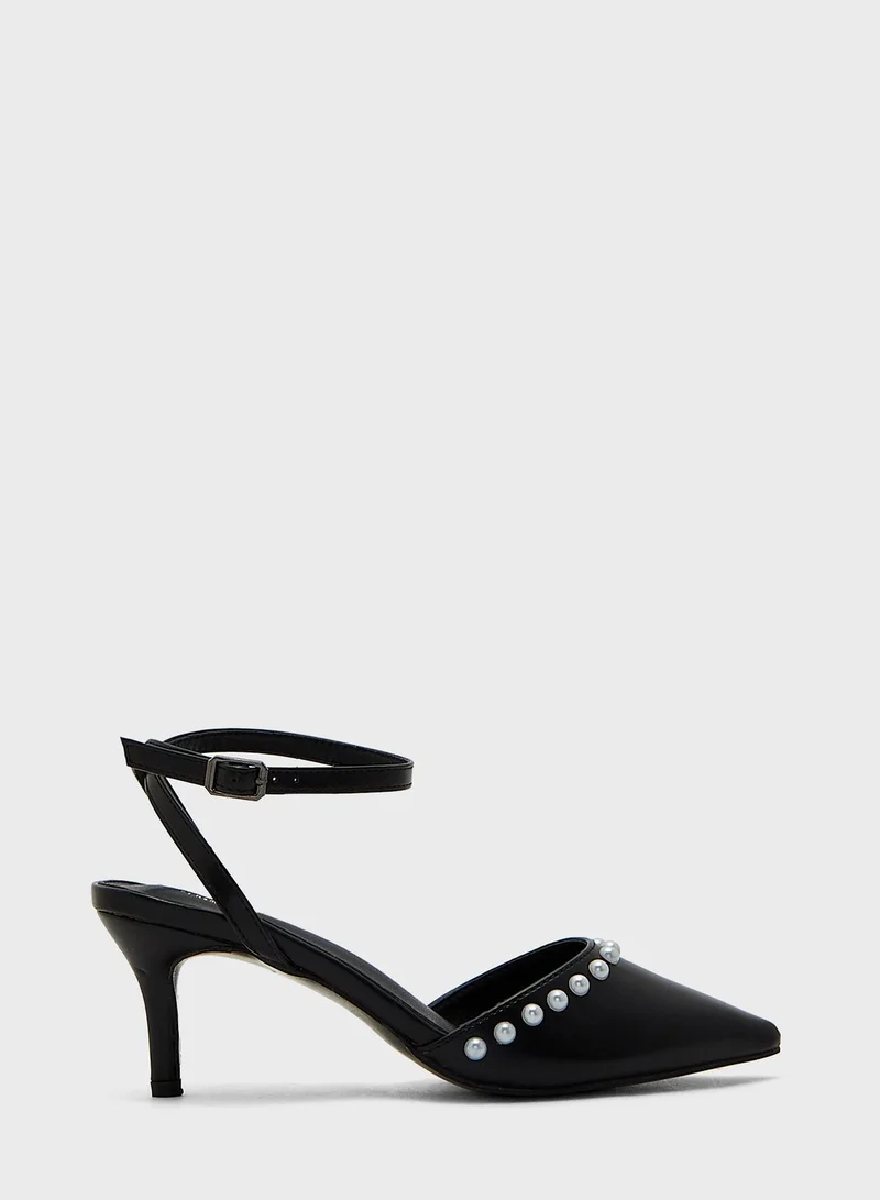 ELLA Pearl Trim Pointed Ankle Strap Pump