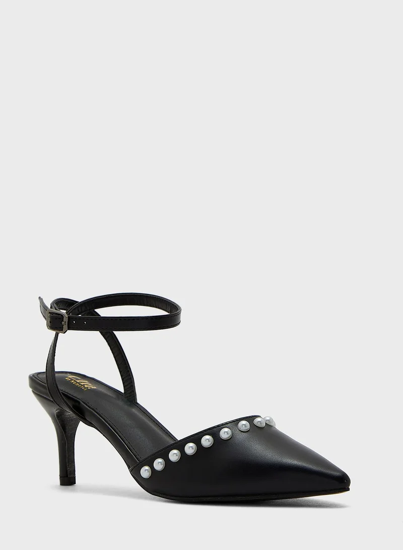 ELLA Pearl Trim Pointed Ankle Strap Pump