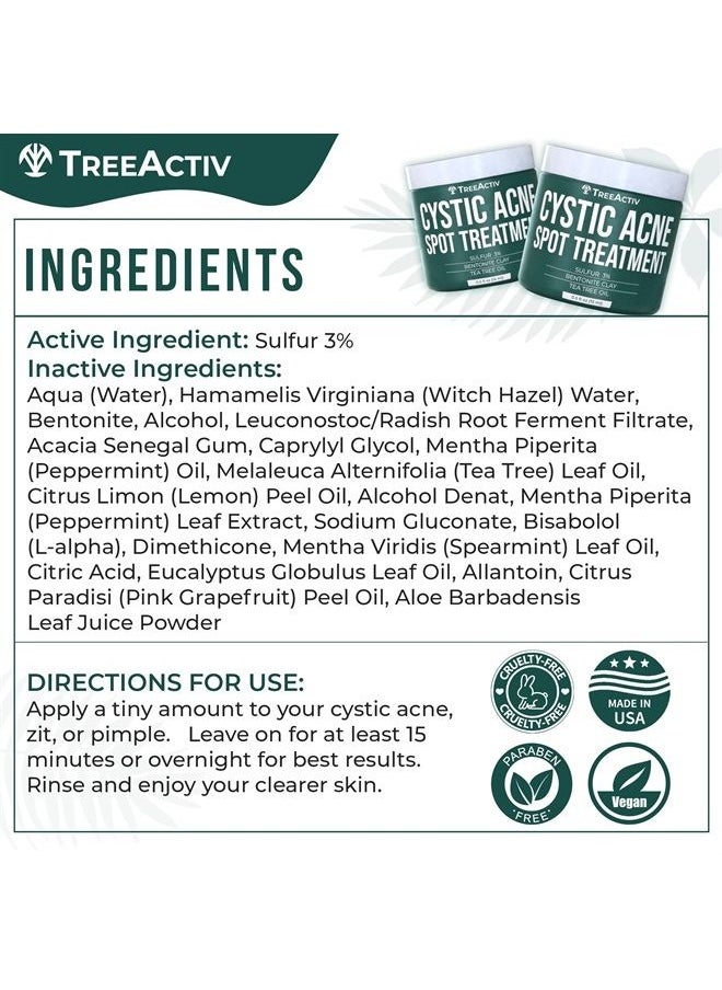 TreeActiv Cystic Acne Spot Treatment, Hormonal Acne Treatment & Overnight Sulfur Cystic Acne Treatment For Face, Pimples, and Blemishes for Adults, Men, and Women - 0.5oz 120+ Uses  - Image 2