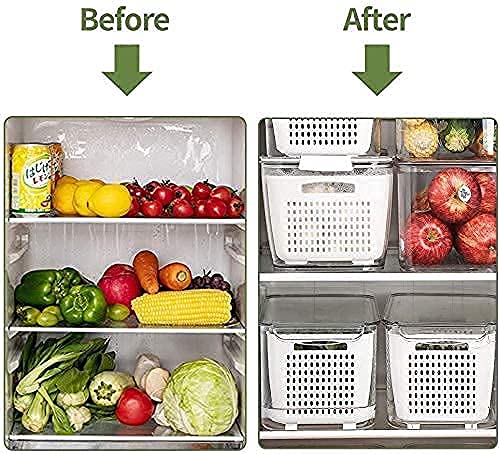 RIGJAK Fridge Storage Box Refrigerator Fresh Vegetable Fruit Meat Container Removable Drain Basket Storage Containers with Lid Kitchen Tools Organizer 17L Grey White - Image 4