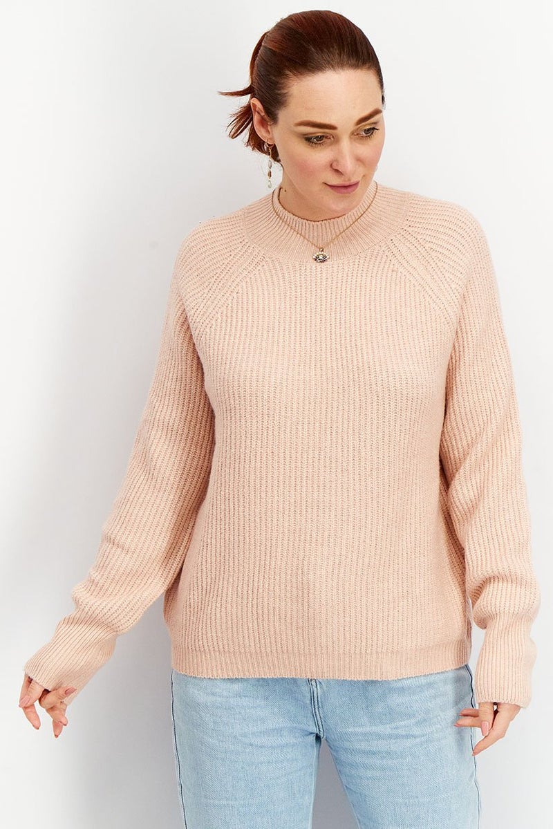 Tchibo كنزة نسائية بياقة دائرية بأكمام طويلة، وردي - Image 1