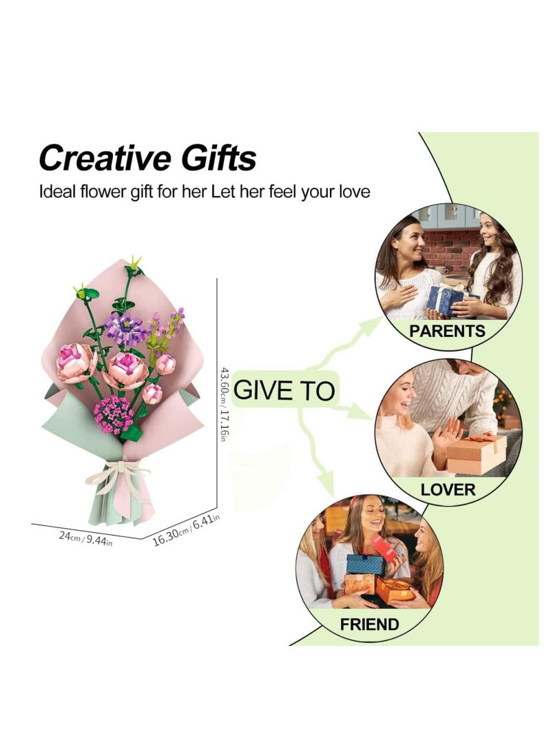Rose Flower Bouquet Building Kit, Unique Artificial Flowers with LED LightWrapping Paper and Card, DIY Creative Flower Bouquet Set  Ideal Gifts for Adult Girl Kids Birthday 413 Pieces - Image 5