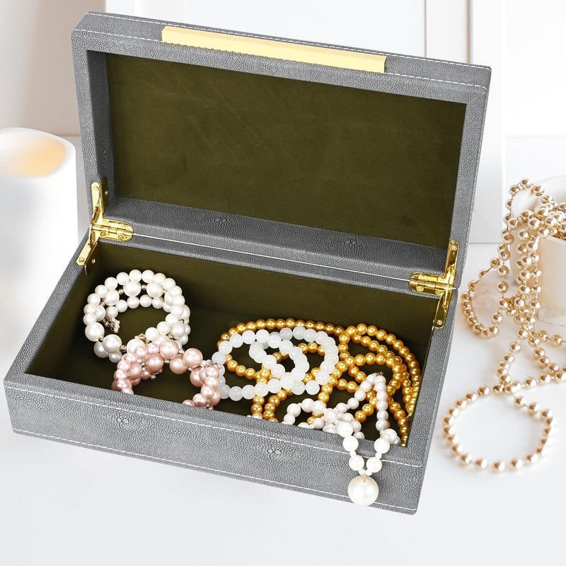 XIGEXIGE Grey Shagreen box Faux Leather Decorative Box,Keepsake And Memory Storage Small Decorative Boxes with Lids for Modern Home Decor Jewelry Box Organizer - Image 5