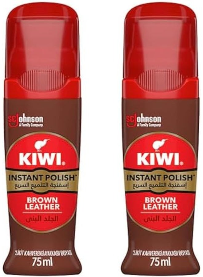 Kiwi Instant Polish, Brown Leather, Wax Rich Formula, 75ml Twin Pack - Image 1