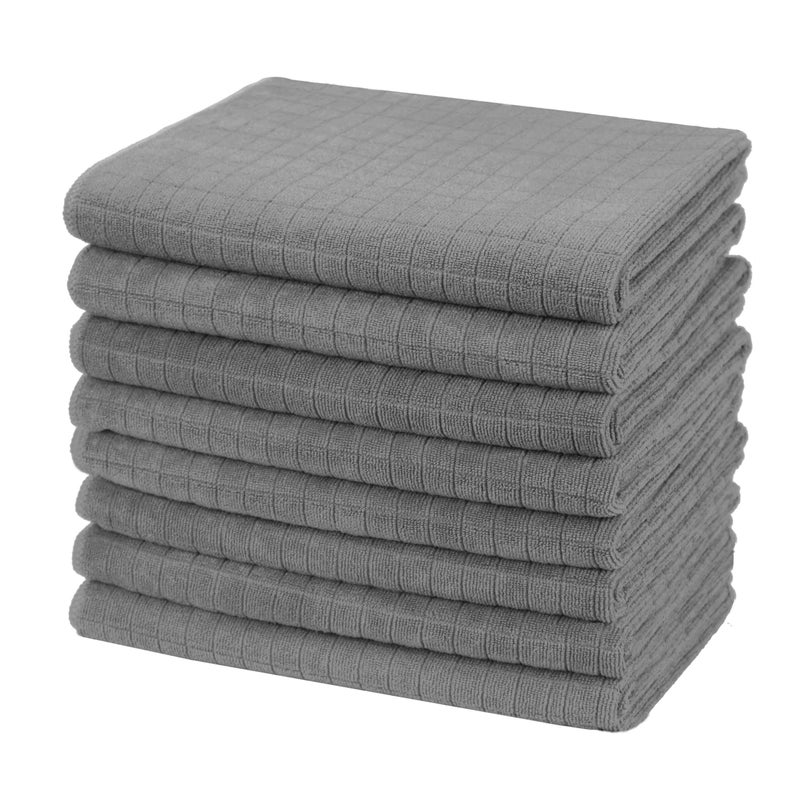 gryeer 8 Pack Tea Towels 100 Microfibre Soft Super Absorbent and Lint Free Kitchen Towels 45 x 65 cm Grey