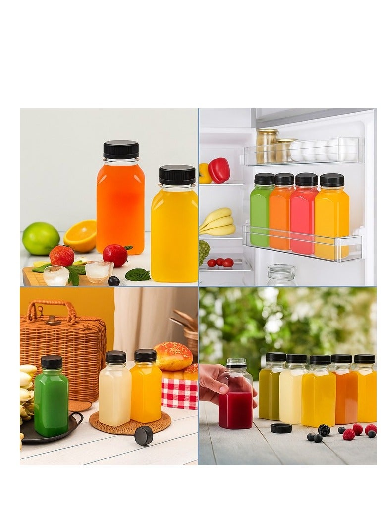لافيش زجاجات بلاستيكية فارغة مربعة قابلة لإعادة الاستخدام، ٨ زجاجات، سعة ١٠٠ مل/٤ أونصة | حاويات شفافة لحفظ العصائر والحليب والماء بأغطية سوداء | زجاجات مشروبات محمولة بحجم مناسب للسفر - Image 4