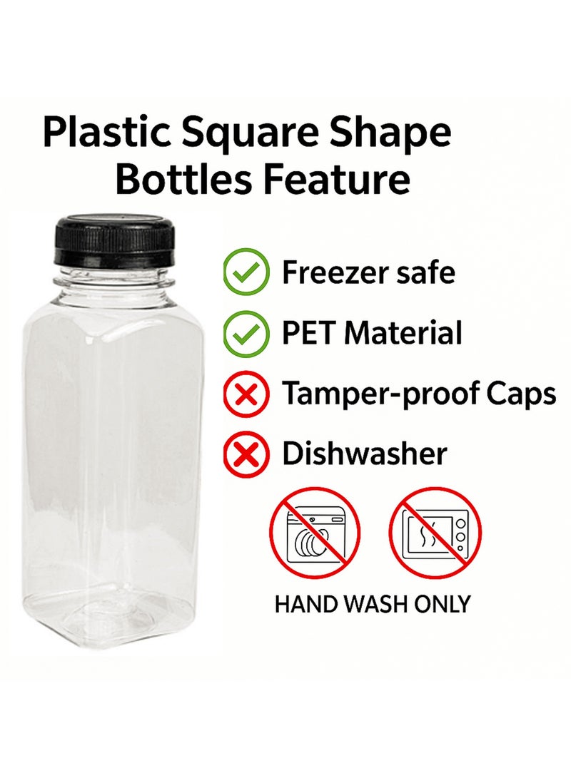 لافيش زجاجات بلاستيكية فارغة مربعة قابلة لإعادة الاستخدام، ٨ زجاجات، سعة ١٠٠ مل/٤ أونصة | حاويات شفافة لحفظ العصائر والحليب والماء بأغطية سوداء | زجاجات مشروبات محمولة بحجم مناسب للسفر - Image 3