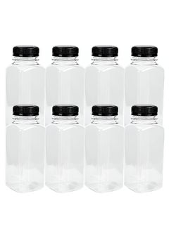 Lavish 8Pcs Empty Plastic Reusable Clear 100ml Bottles with Black Caps For Juice, Milk and Many More  - Image 1