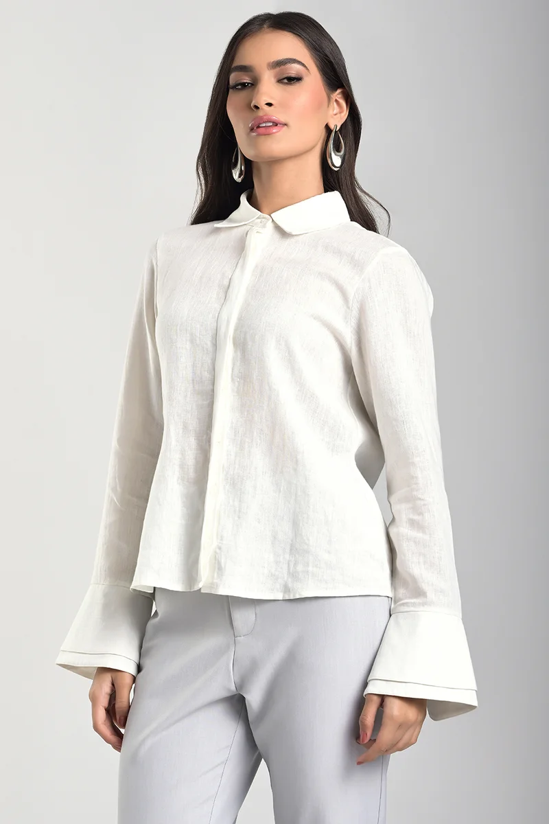 Carmen Steffens Off-white Linen Shirt with Double Cuffs