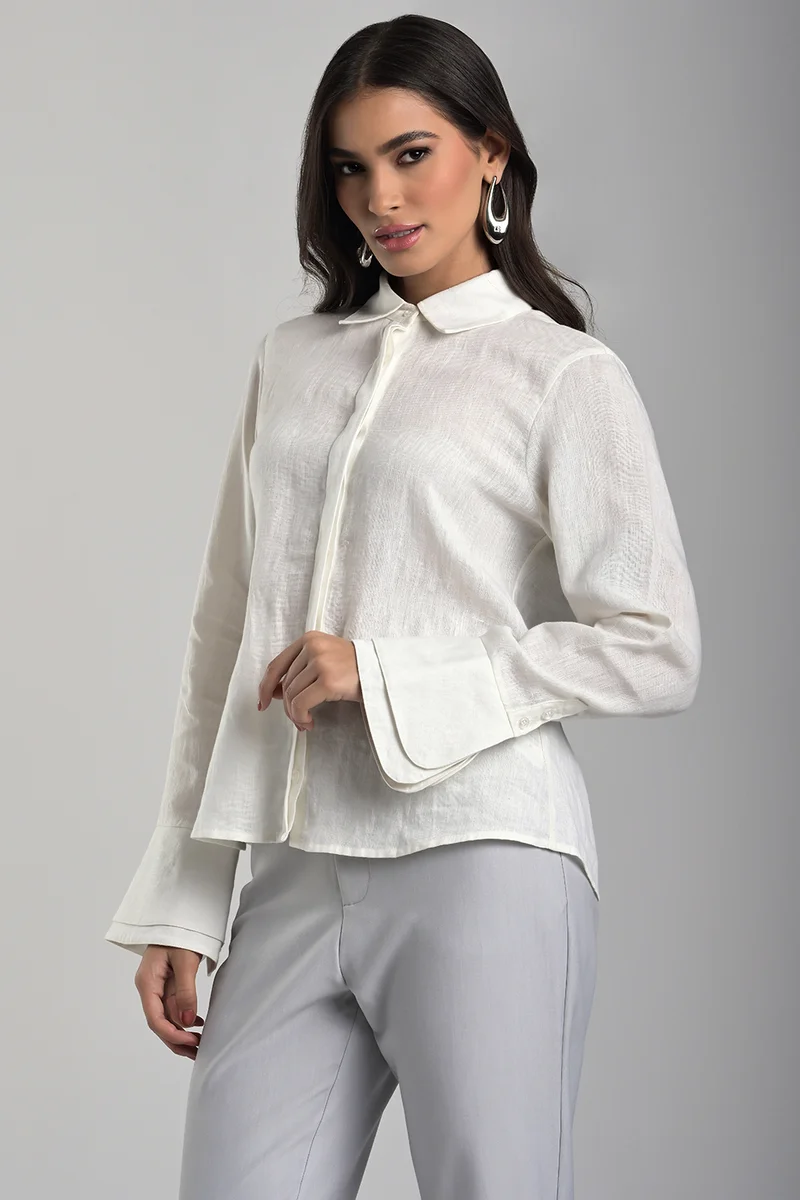 Carmen Steffens Off-white Linen Shirt with Double Cuffs