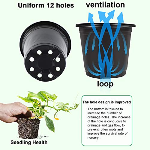 Augshy 75 Pcs 0.5 Gallon Black Plastic Plant Nursery Garden Pots 6 Inches Seed Starting Pots Containers with 100 Labels - Image 4