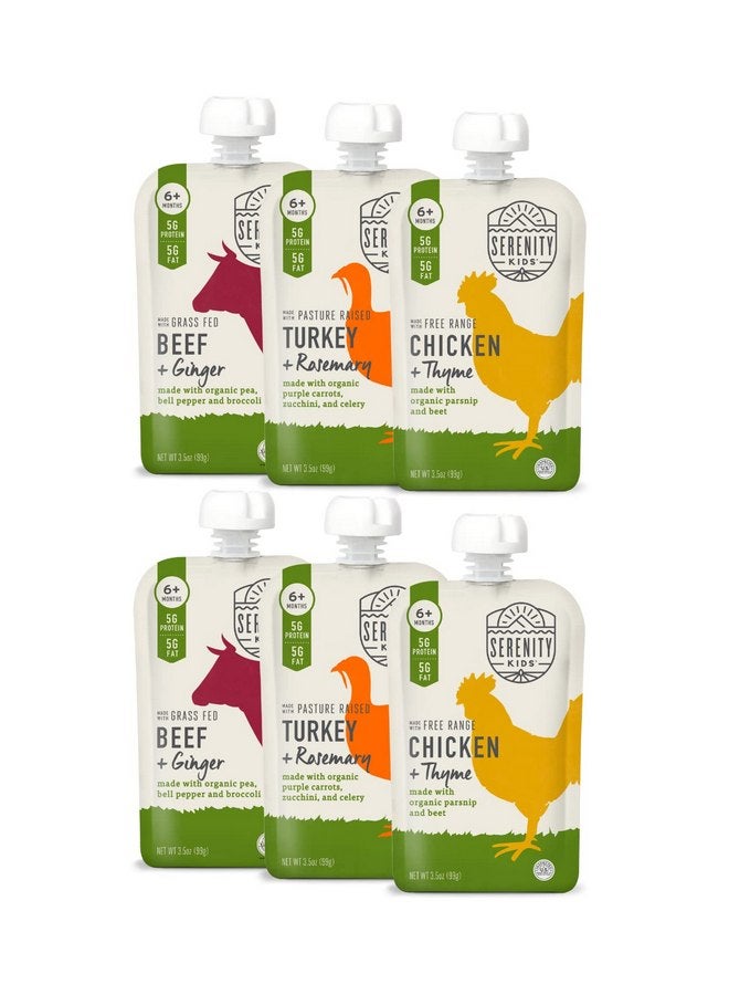 Serenity Kids 6+ Months Baby Food Pouches Puree Made with Ethically Sourced Meats & Organic Veggies - 3.5 Ounce BPA-Free Pouch - Meats & Herbs Baby Puree Variety Pack - 6 Count - Baby Meat Pouches - Image 1