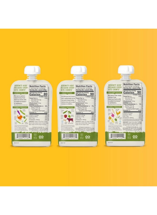 Serenity Kids 6+ Months Baby Food Pouches Puree Made with Ethically Sourced Meats & Organic Veggies - 3.5 Ounce BPA-Free Pouch - Meats & Herbs Baby Puree Variety Pack - 6 Count - Baby Meat Pouches - Image 2