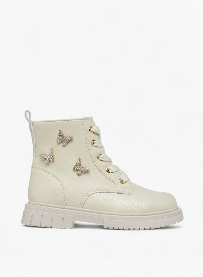 JUNIORS Butterfly Embellished High Cut Boots with Zip Closure - Image 3