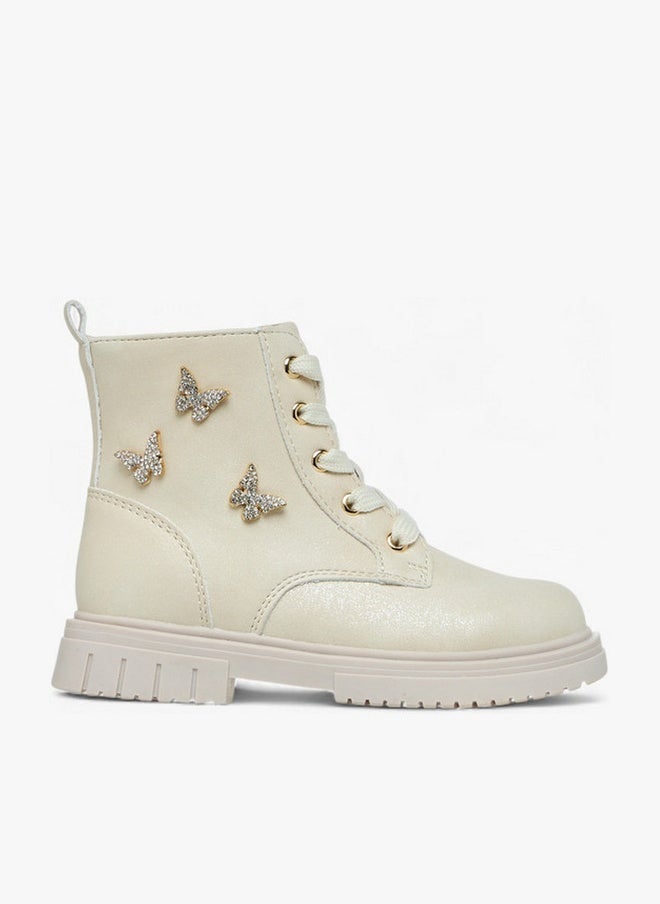 JUNIORS Butterfly Embellished High Cut Boots with Zip Closure - Image 1