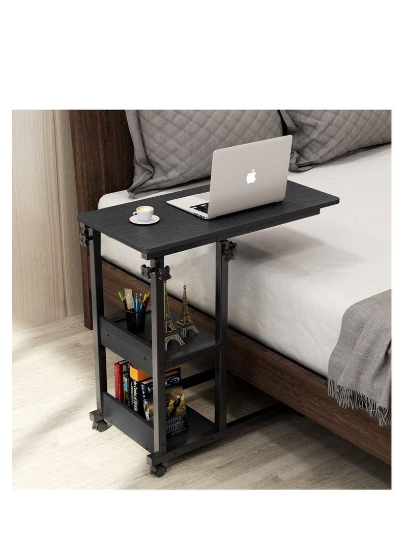 زويهاو طاولة جانبية متحركة بارتفاع قابل للتعديل للطاولة الجانبية للكمبيوتر المحمول عربة دوارة على شكل حرف C صينية تلفزيون مع أرفف تخزين لأريكة الأريكة - Image 1