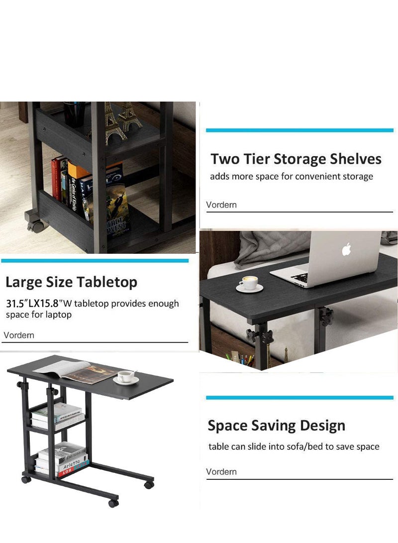 زويهاو طاولة جانبية متحركة بارتفاع قابل للتعديل للطاولة الجانبية للكمبيوتر المحمول عربة دوارة على شكل حرف C صينية تلفزيون مع أرفف تخزين لأريكة الأريكة - Image 2