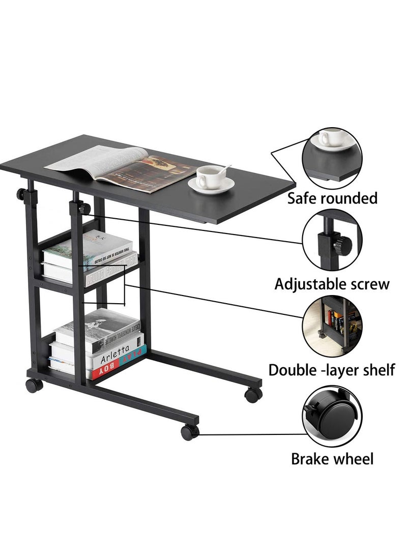 زويهاو طاولة جانبية متحركة بارتفاع قابل للتعديل للطاولة الجانبية للكمبيوتر المحمول عربة دوارة على شكل حرف C صينية تلفزيون مع أرفف تخزين لأريكة الأريكة - Image 3