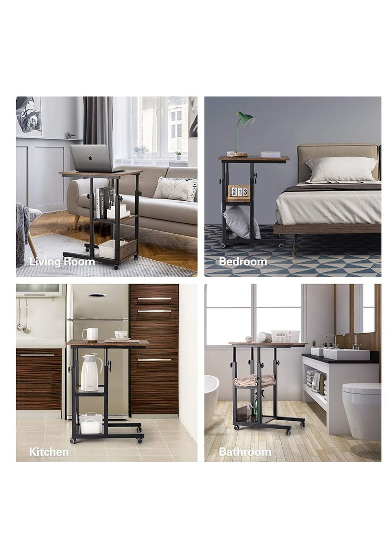 زويهاو طاولة جانبية متحركة بارتفاع قابل للتعديل للطاولة الجانبية للكمبيوتر المحمول عربة دوارة على شكل حرف C صينية تلفزيون مع أرفف تخزين لأريكة الأريكة - Image 5