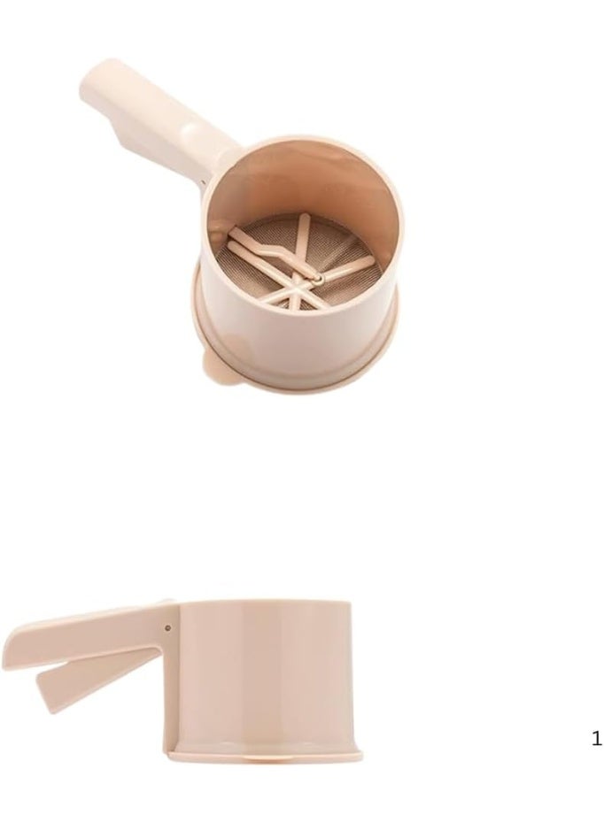 Professional Hand-Press Flour Sifter – Multi-Purpose Sieve for Baking and Powdered Sugar Dusting-beige - Image 1