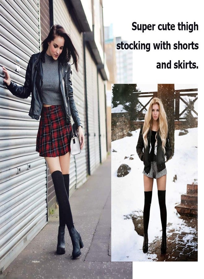 AQOKKA جوارب AQOKKA طويلة تصل إلى الفخذ للنساء، جوارب مخططة فوق الركبة، جوارب طويلة تصل إلى الفخذ، جوارب تدفئة الساق للبنات - Image 4