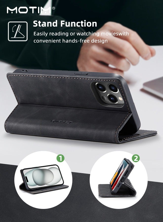 Motim iPhone 15 Pro Case, Premium Leather Wallet Phone Case with Card Holder, Anti-Drop Phone Protective Case, Shockproof Case Cover, iPhone 15 Pro Case with Stand  - Image 3