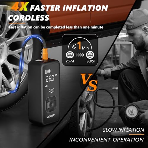 ZUZEE Tire Inflator Portable Air Compressor 4X Faster Inflation 150PSI Air Pump for Car Tires with Digital Pressure GaugeLED Light Portable Tire Inflator for Car Moto Bike Ball etcBlack - Image 3