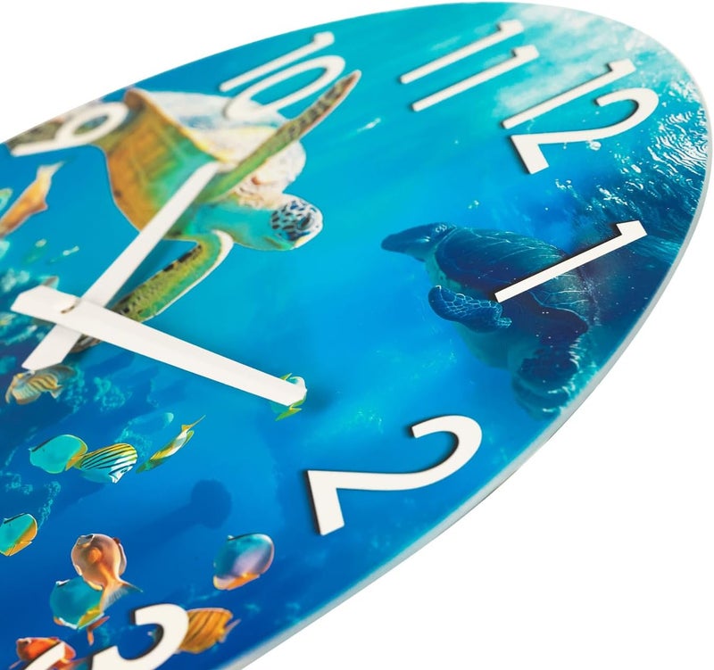 Crosstime 16 Inch Waterproof Large Outdoor Clock for Patio Pool Garden, Blue Ocean Beach Coastal Decor Glass Wall Clock for Bathroom Bedroom Home, Sea Turtle Underwater Theme - Image 2