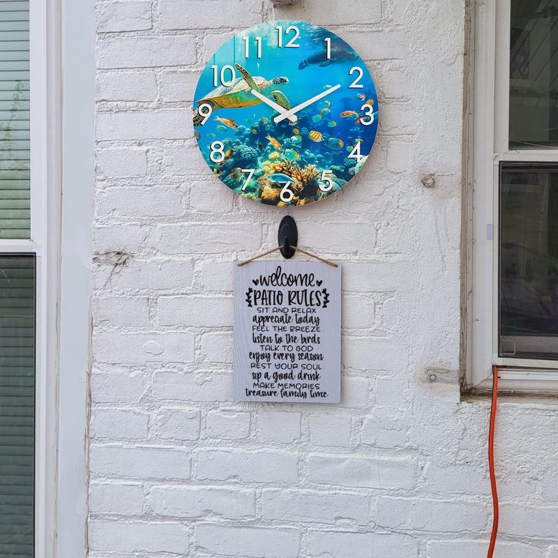 Crosstime 16 Inch Waterproof Large Outdoor Clock for Patio Pool Garden, Blue Ocean Beach Coastal Decor Glass Wall Clock for Bathroom Bedroom Home, Sea Turtle Underwater Theme - Image 5