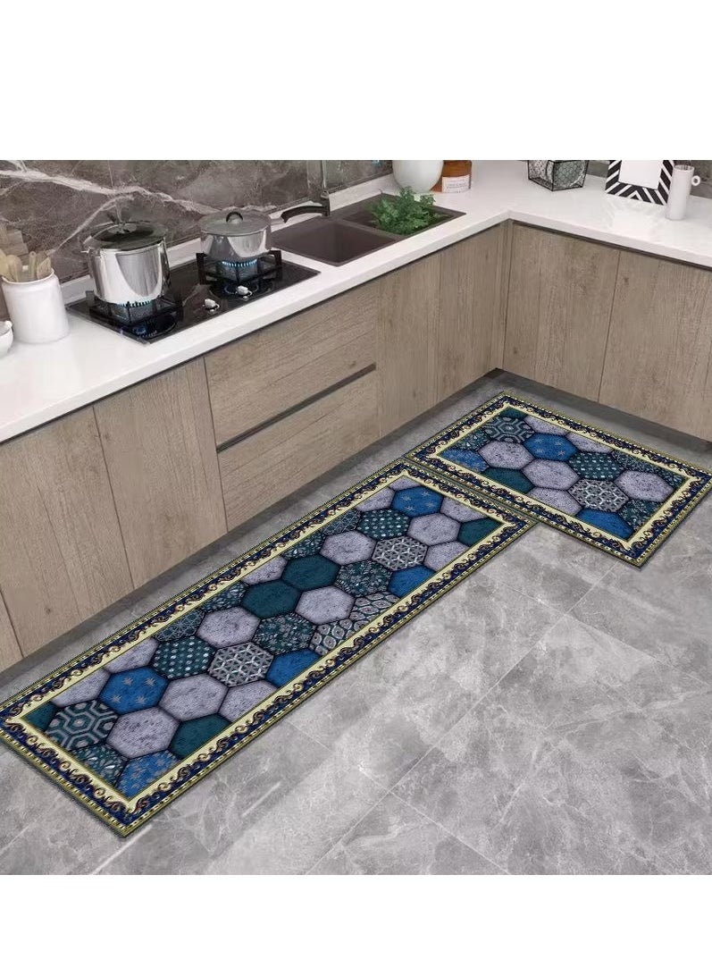 LESTER - LESTER Oil-Proof Non-Slip Kitchen Mat Super Absorbent kitchen Carpet Quick Drying, Kitchen Rug, Non-slip Entrance Doormat, Diatom Leather Floor Mats Home Decor Set Modern Design Blue and Purple 40X60x40X120cm - Image 1