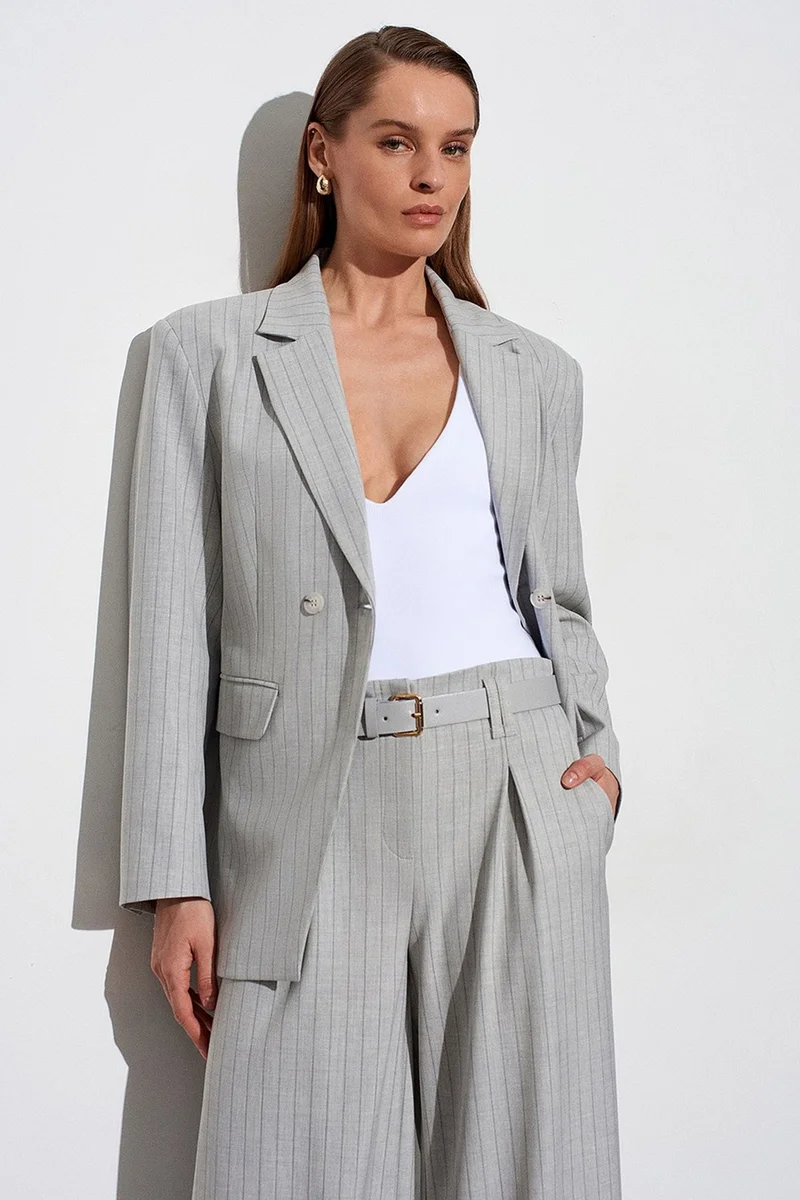 Dilvin Grey DILVIN High-Waist Striped Capri Wide-Leg Trousers for Women | Best Price UAE
