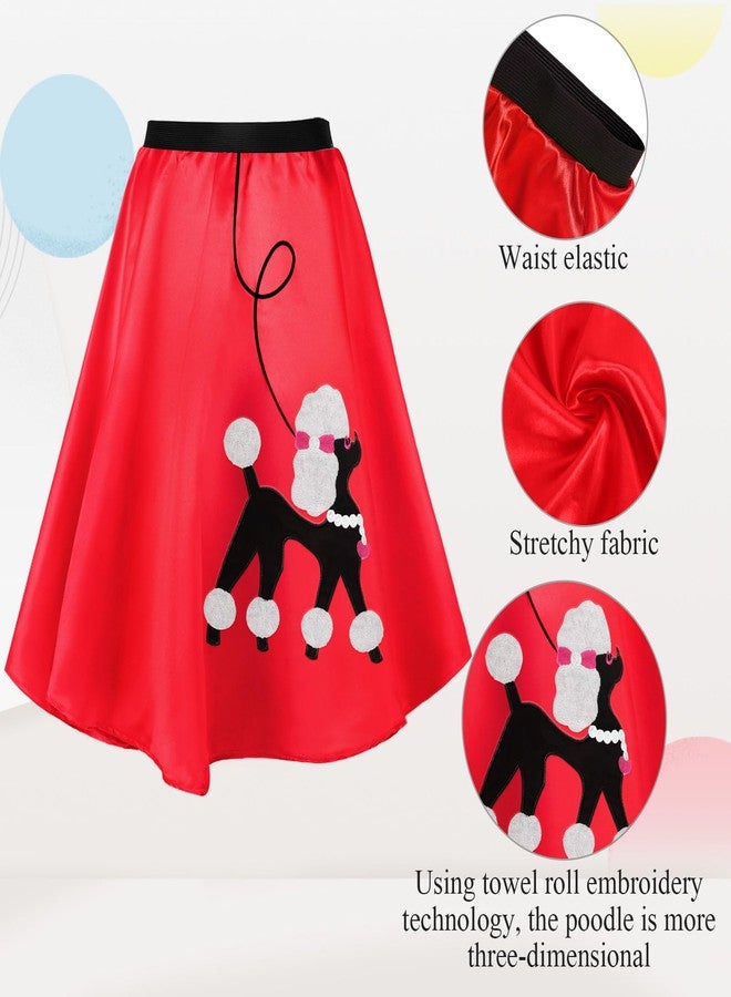 Breathffy Women 1950s Poodle Skirt Costume Outfit Sock Hop Costume Skirt Scarf Belt Sock Eyeglass(Large,Red) - Image 3
