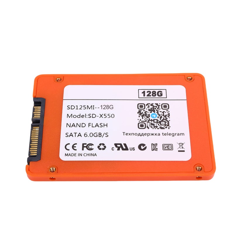 قرص أقراص فلاش ثابتة بسعة 2.5 بوصة SATA III 6Gb/s بسرعة عالية 550 ميجا بايت في الثانية، قرص صلب داخلي لأجهزة الكمبيوتر المحمولة أو المكتبية بسعة 128 جيجا بايت، اللون البرتقالي - Image 1