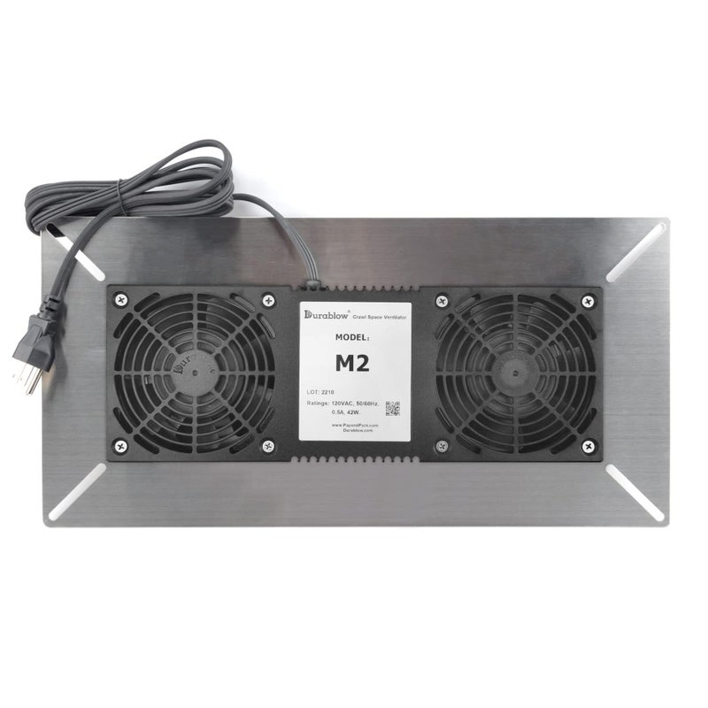 Durablow 220 CFM Air-Out Stainless Steel Crawl Space Vent Fan, Dual Fans, Foundation Vent, Radon Mitigation, for Crawl Space, Basement, with Freeze Protection Thermostat (Stainless steel, M2) - Image 1