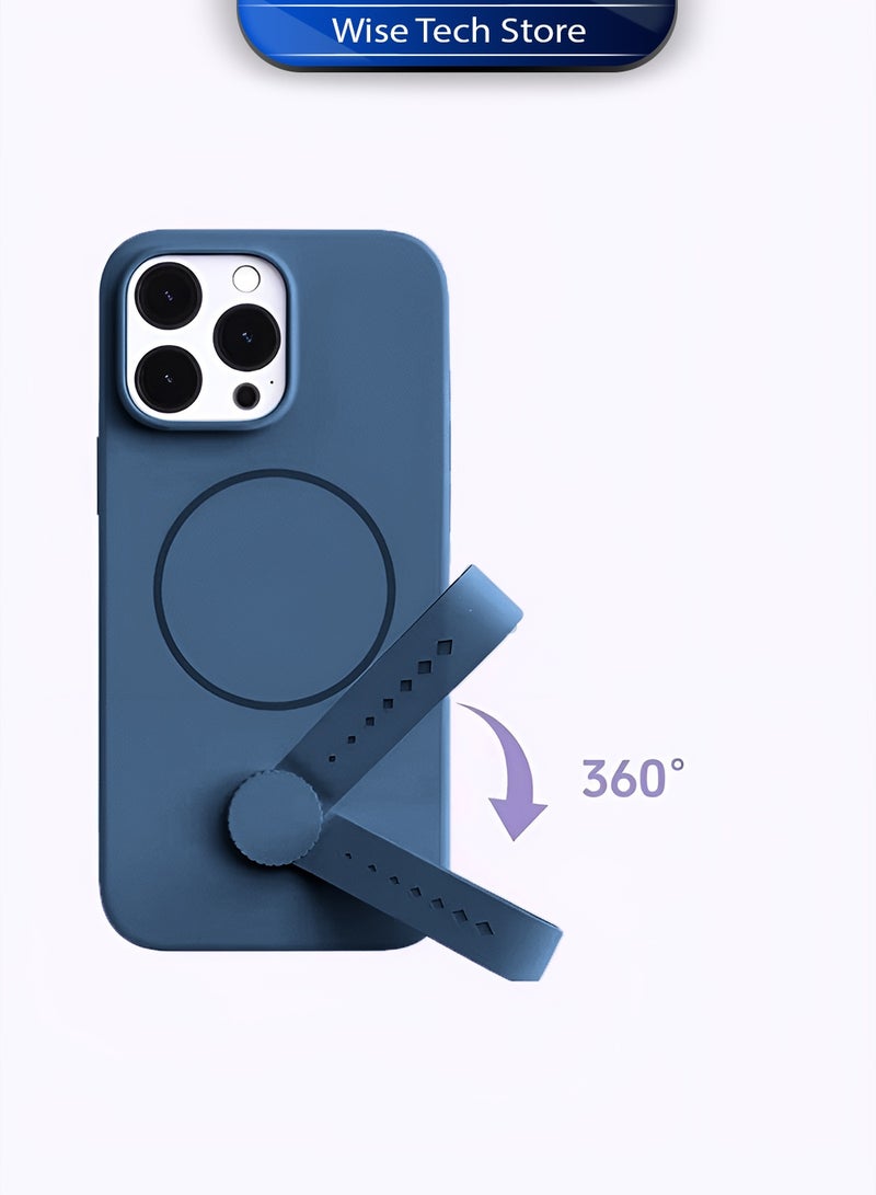 Wtech Apple iPhone 15 Pro 5G 2023 Invisible Magnetic Liquid Silicone Rotating Wristband Case Cover (MCRPSN) - Grey - Image 5