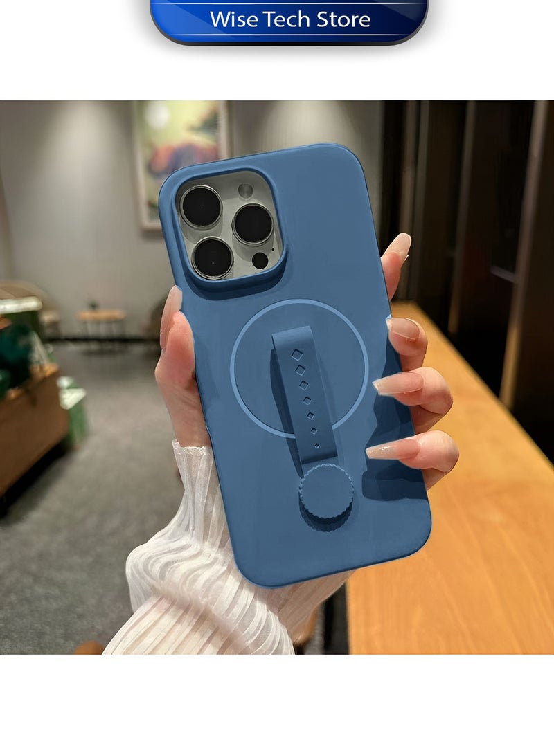 Wtech Apple iPhone 15 Pro 5G 2023 Invisible Magnetic Liquid Silicone Rotating Wristband Case Cover (MCRPSN) - Grey - Image 4