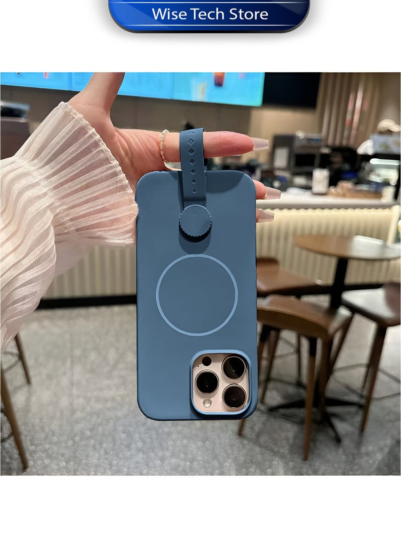 Wtech Apple iPhone 15 Pro 5G 2023 Invisible Magnetic Liquid Silicone Rotating Wristband Case Cover (MCRPSN) - Grey - Image 3