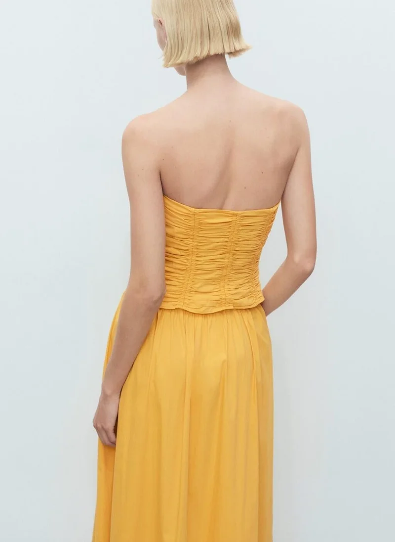 MANGO Ruched Strapless Top