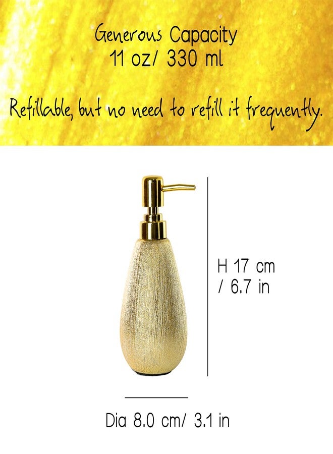 ABBI NIMO Brushed Gold Ceramic Soap Dispenser, 11 oz Textured Hand or Dish Soap Dispenser with Golden Plastic Pump for Bathroom or Kitchen Countertop - Image 5