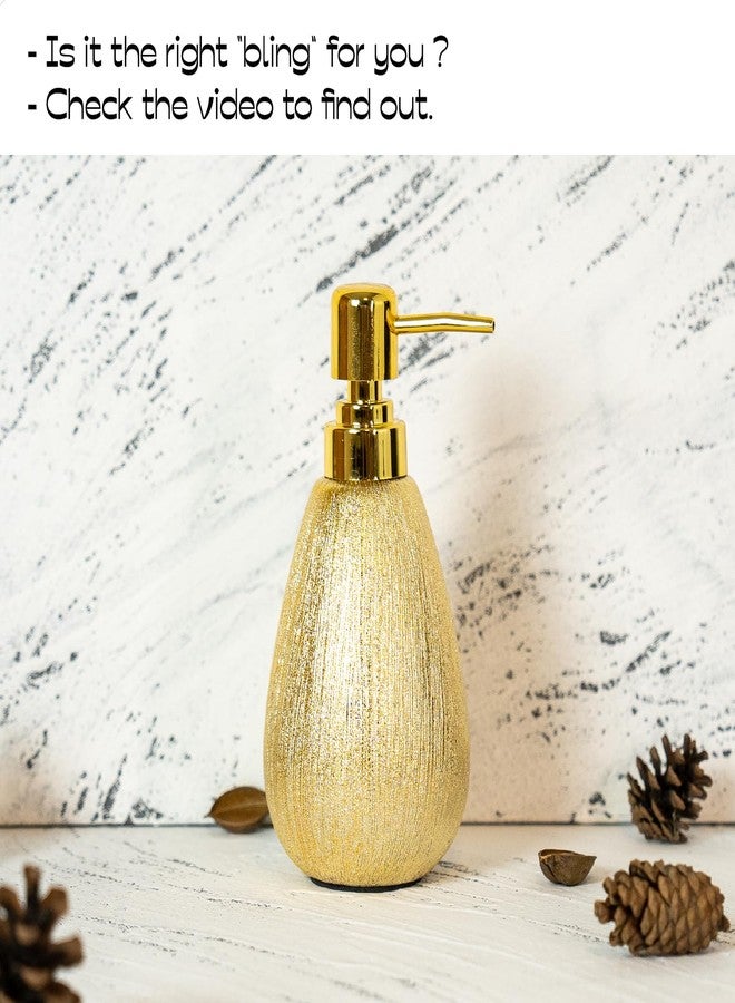 ABBI NIMO Brushed Gold Ceramic Soap Dispenser, 11 oz Textured Hand or Dish Soap Dispenser with Golden Plastic Pump for Bathroom or Kitchen Countertop - Image 3
