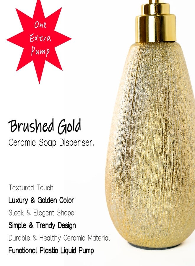 ABBI NIMO Brushed Gold Ceramic Soap Dispenser, 11 oz Textured Hand or Dish Soap Dispenser with Golden Plastic Pump for Bathroom or Kitchen Countertop - Image 2